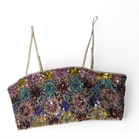 12th Tribe Multicolor Sequin Crop Top - Picture 2 of 6